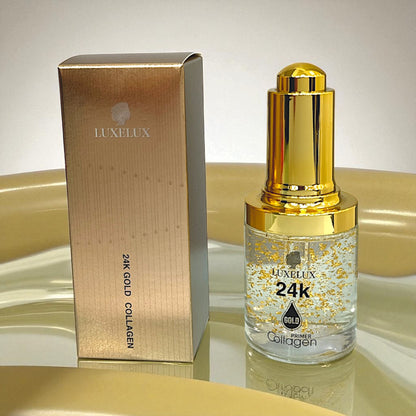 LUXELUX Baza Pod Makijaż z Kolagenem i Złotem 30ml (Złote płatki + kolagen | Nawilżająca, wygładzająca, rozświetlająca baza pod makijaż)