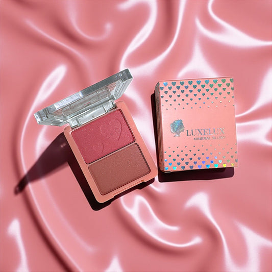 ✨ LUXELUX Mineral Blush Duo z Rozświetlaczem – 2 kolory  Róż do policzków z efektem glow | 7g