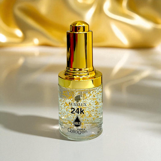 LUXELUX Baza Pod Makijaż z Kolagenem i Złotem 30ml (Złote płatki + kolagen | Nawilżająca, wygładzająca, rozświetlająca baza pod makijaż)