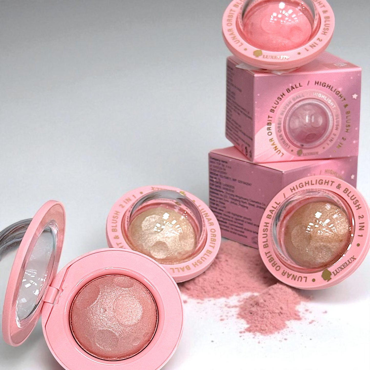 🌙 LUXELUX Luna Orbit Blush Ball – Róż + Rozświetlacz + Cień 3 w 1  Magnetyczna kulka z potrójnym efektem | 7g